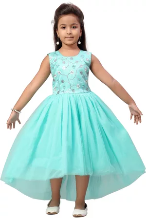 Aarika Girls Turquoise Blue Embellished Net Midi Dress