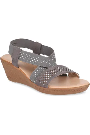 Bata Grey PU Wedge Sandals