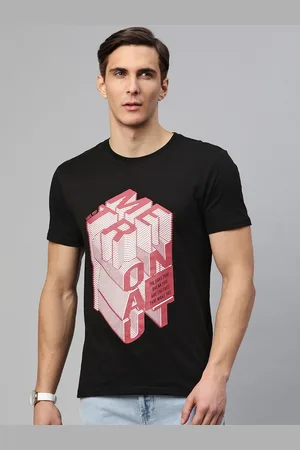 Metronaut Men Black & Pink Graphic Printed Pure Cotton T-shirt