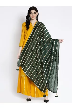 Clora Creation Women Green & Gold-Coloured Striped Gotta Patti Dupatta