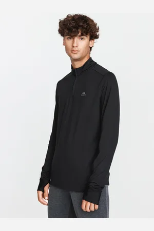 DECATHLON Men Solid Black Half Zip High Neck Running T-Shirt
