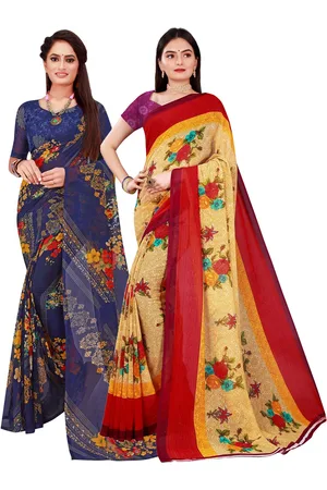 Kalini Pack Of 2 Women Beige & Navy Blue Pure Georgette Saree With Unstitched Blouse