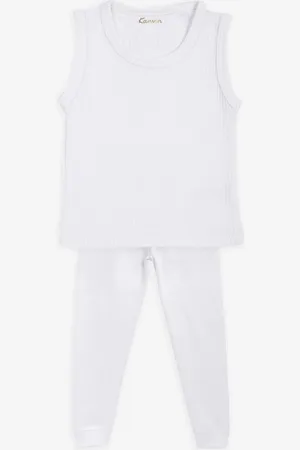 Kanvin Boys White Ribbed Thermal Set