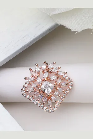 Bhana Fashion Rose Gold-Plated White AD-Studded Adjustable Finger Ring