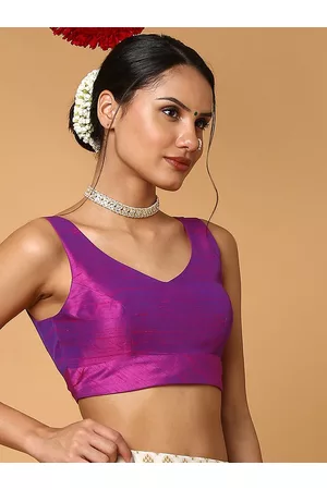SALWAR STUDIO Women Purple Solid Readymade Saree Blouse