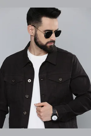 Flying Machine Men Black Solid Denim Trucker Jacket