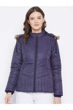 VERO AMORE Women Navy Blue Hooded Insulator Longline Parka Jacket