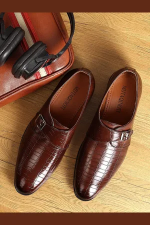 MUTAQINOTI Men Burgundy Formal Monk Shoes