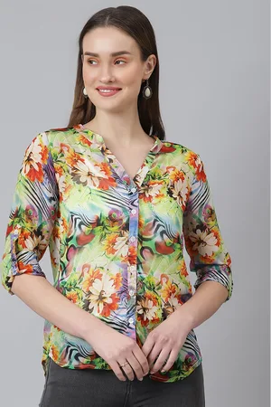 Cation Women Green Standard Floral Printed Casual Shirt