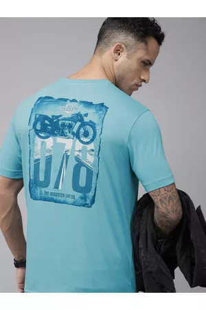 Roadster Men T-shirts - Men Blue Typography Printed Pure Cotton T-shirt
