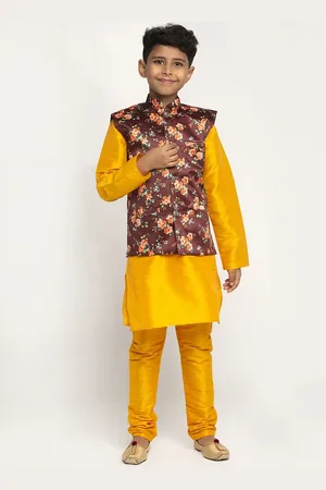 Kraft Boys Mustard Yellow Dupion Silk Kurta with Pyjamas
