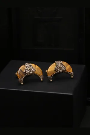 COSA NOSTRAA Copper-Toned & Brown Tiger Eye Studded Quirky Cufflinks