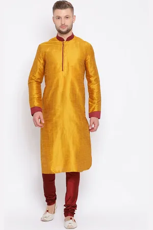 Sanwara Men Yellow & Red Solid Kurta with Churidar