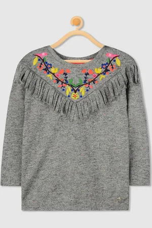 Cherry Crumble Girls Grey Embroidered Sweatshirt