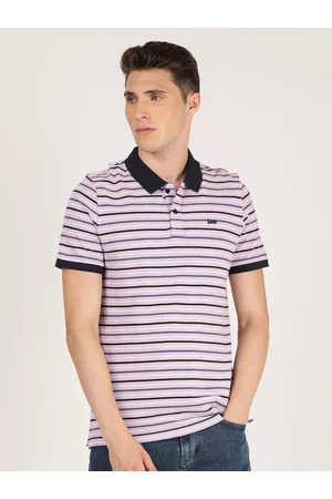 Lee Men Purple Striped Polo Collar Slim Fit T-shirt