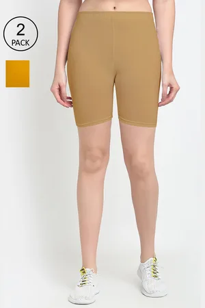 GRACIT Pack of 2 Women Yellow & Brown Solid Cotton Cycling Shorts