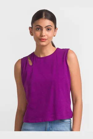 Globus Purple Solid Cut Out Sleeveless Top