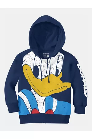 BONKIDS Boys Navy Blue Printed Hooded Sweatshirt