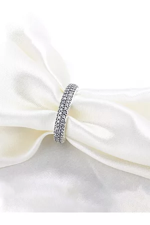 Yellow Chimes Women Rhodium-Plated Crystal-Studded Double Row Eternity Band Ring