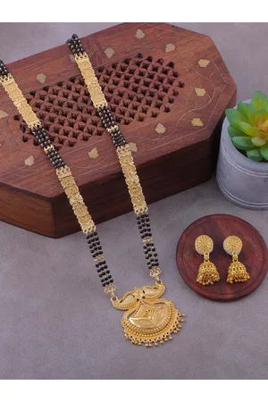 Brandsoon Women Gold-Plated Beaded 30 inch long Mangalsutra With Earrings