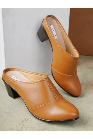Elle Women Camel Brown Solid Block Mules
