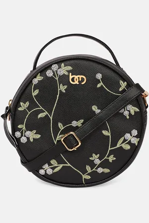 Bagsy Malone Black Floral Embellished PU Half Moon Sling Bag