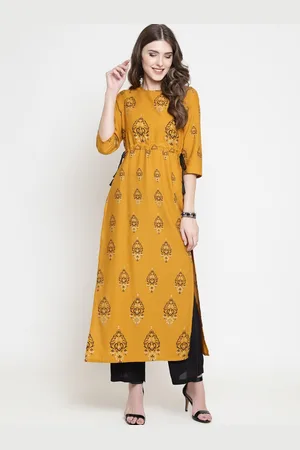 Sera Women Mustard Yellow Ethnic Motifs Printed Regular Pure Cotton Kurta with Palazzos