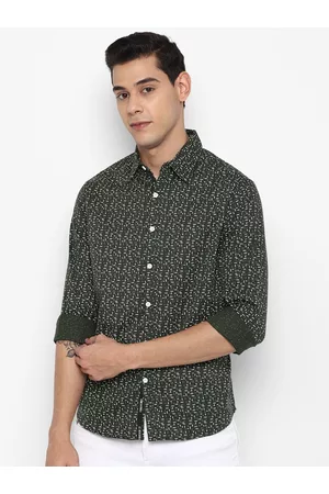 Forever 21 Men Olive Green Micro Ditsy Printed Regular Fit Cotton Casual Shirt