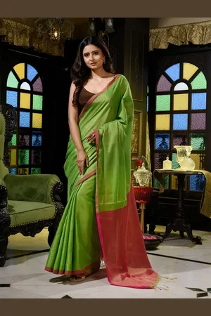 Charukriti Green & Red Tissue Saree
