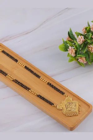 Brandsoon Gold-Plated Black Beaded Long Mangalsutra