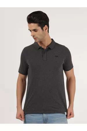 Lee Men Grey Polo Collar Slim Fit T-shirt