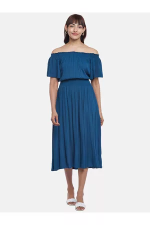 Pantaloons Blue Off-Shoulder Midi Dress