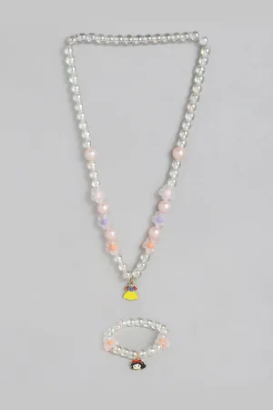 EL REGALO Girls White Pink Beaded Jewellery Set