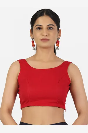 Llajja Women Red Solid Pure Cotton Non Padded Saree Blouse
