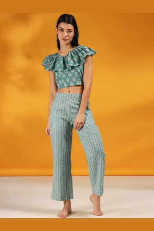JISORA Women Teal Printed Pure Cotton Co-Ords Set
