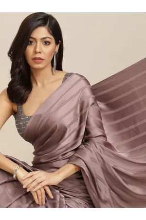 Tikhi Imli Gunmetal-Toned Striped Saree