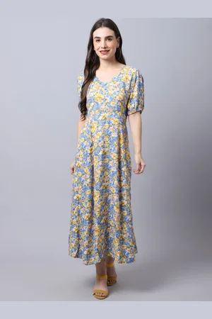 CANTABIL Yellow & Blue Floral Maxi Dress
