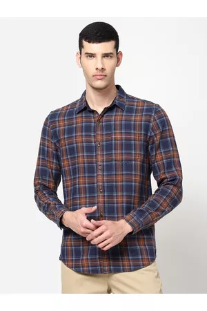 Wrangler Men Navy Blue Tartan Checks Checked Casual Shirt