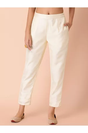 Cotton Solid Cream Color Ladies Cigarette Pants