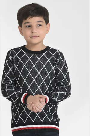 Crimsoune Club Boys Grey & White Checked Pullover