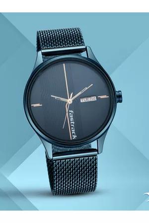 Fastrack Men Blue Brass Dial & Blue Stainless Steel Bracelet Style Straps Analogue Watch