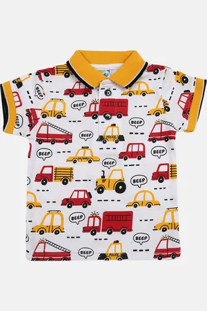 V-Mart Kids White Printed Polo Collar T-shirt
