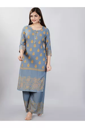 Bachuu Women Grey Ethnic Motifs Printed Kurta with Palazzos