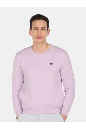 Arrow Men Purple Solid Crew Neck Sweatshirt
