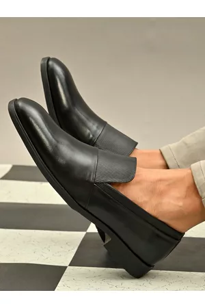 San Frissco Men Black Solid Leather Formal Slip-On Shoes