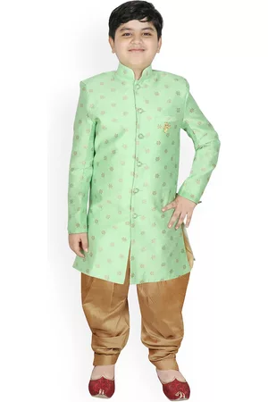 SG Boys Sea Green & Golden Printed Sherwani Set