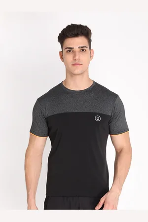 CHKOKKO Men Black & Grey Melange Training or Gym T-shirt