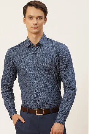 SOJANYA Men Navy Blue Classic Printed Cotton Formal Shirt