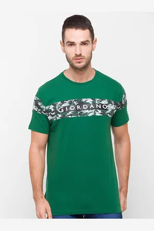 Giordano Men Green Brand Logo Printed Slim Fit Cotton T-shirt