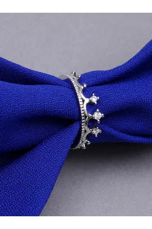karatcart Silver-Plated & White AD-Studded Crown Shape Finger Ring